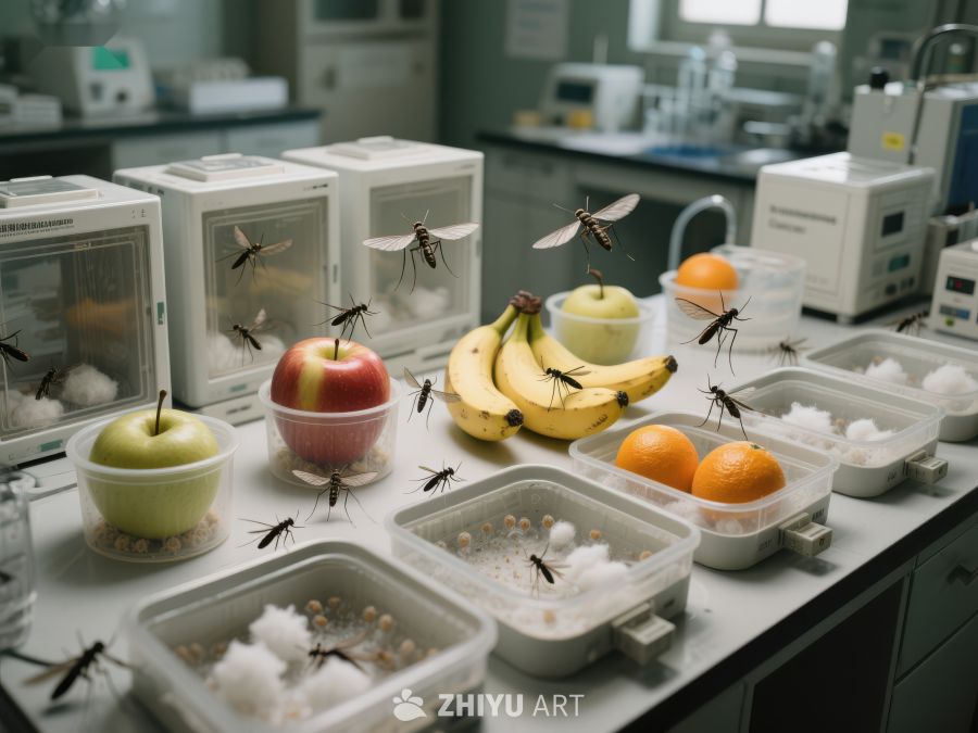 实验室中的昆虫与水果实验场景 458