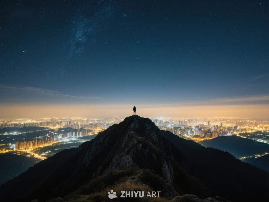山顶夜景，一人俯瞰城市灯火 135