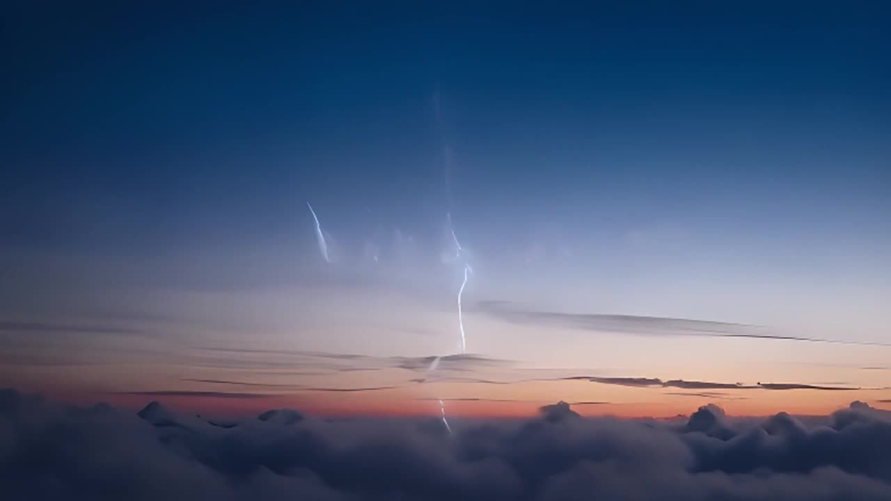 广阔的、多云的天空。镜头从地面向上移动，捕捉天空的