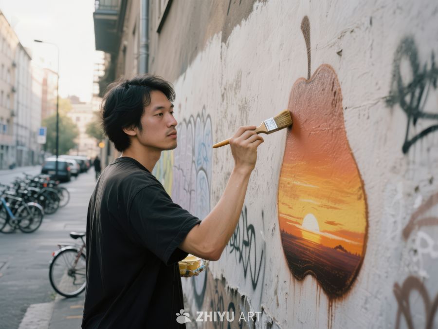 街头艺术家绘制日落壁画 214