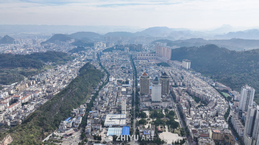 航拍贵州兴义市城市建筑  4