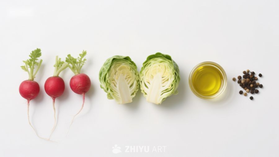新鲜蔬菜与调味料排列