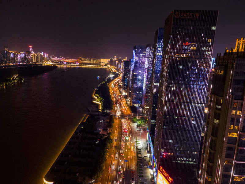 湖南长沙城市夜景灯光交通航拍摄影图 