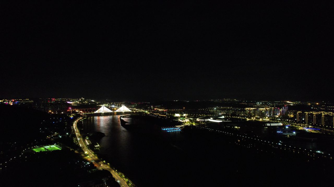 福建福州城市夜景灯光航拍