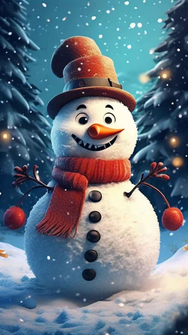 冬季插画雪人堆 46
