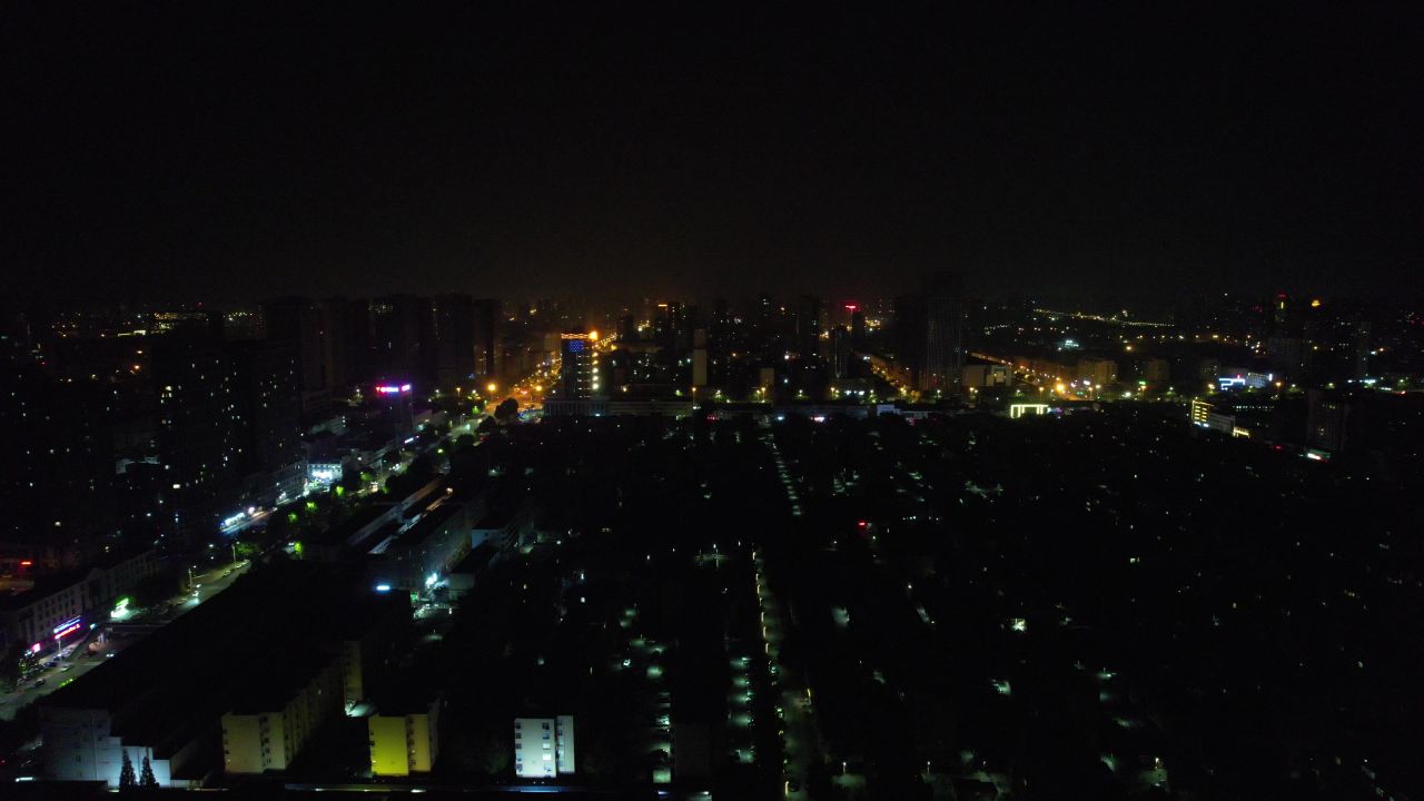 山东日照老城区城市夜景灯光航拍 