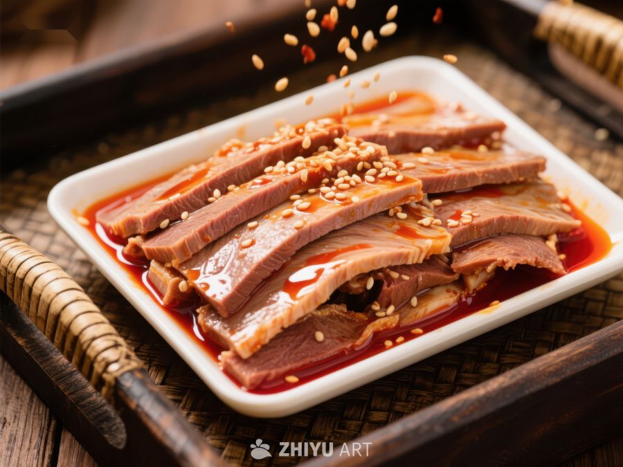 麻辣牛肉片，撒上芝麻的美味佳肴 949