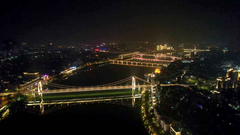 航拍广西柳州柳江夜景风光  
