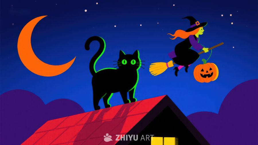 万圣夜巫女与黑猫屋顶飞行