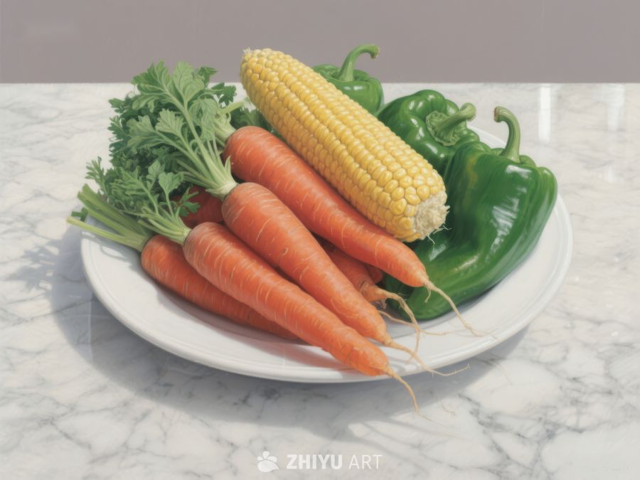 新鲜蔬菜组合：胡萝卜、玉米和青椒 324