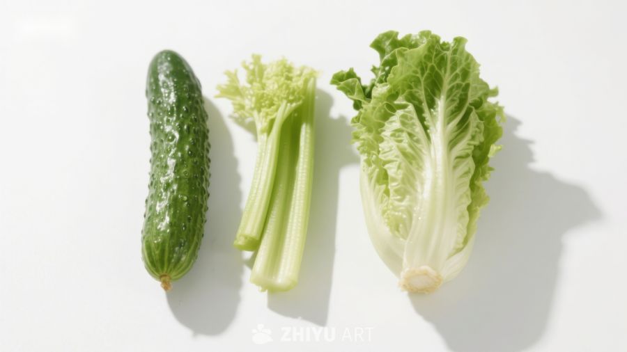 三种绿色蔬菜并排展示