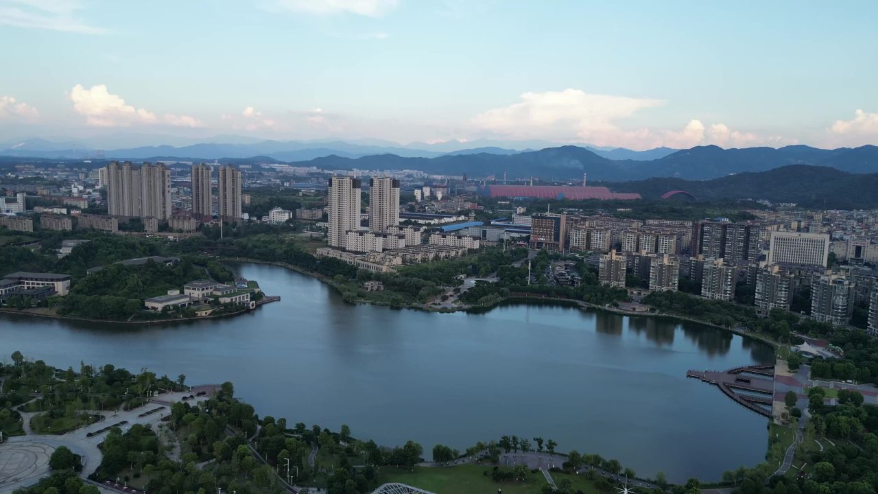 航拍江西萍乡玉湖湿地公园