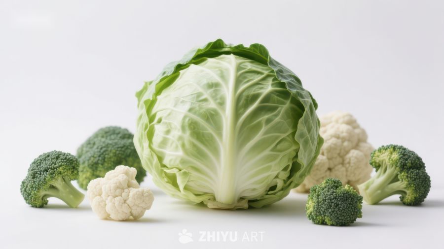 新鲜蔬菜组合：卷心菜、西兰花和花椰菜