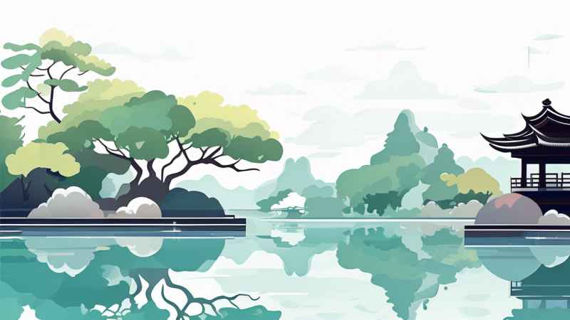 中国画园林植物水亭子插画 20