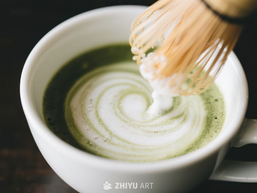 抹茶搅拌，泡沫细腻