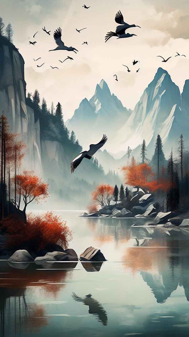 国风鹤山水风景插画 28