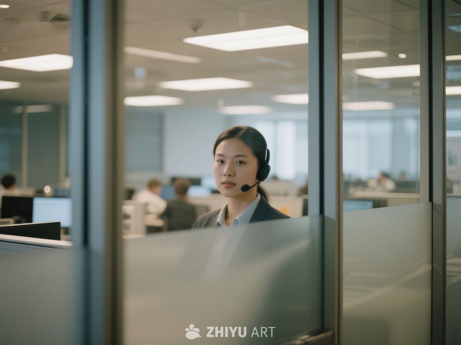 办公室内专注工作的客服人员 71