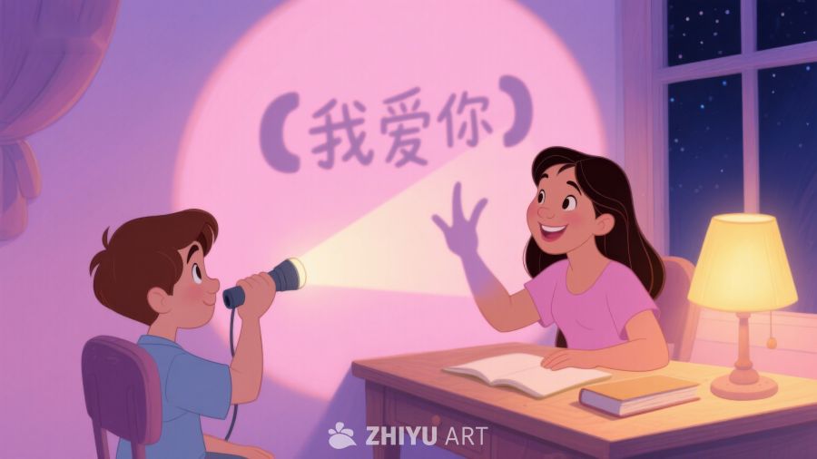 孩子用闪光灯投影“我爱你”给母亲 204
