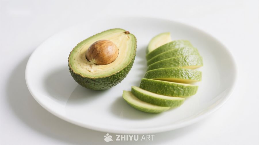 切片牛油果置于白色盘中