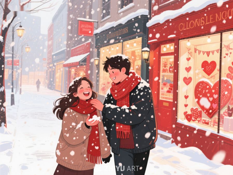 雪中情侣温馨漫步 910