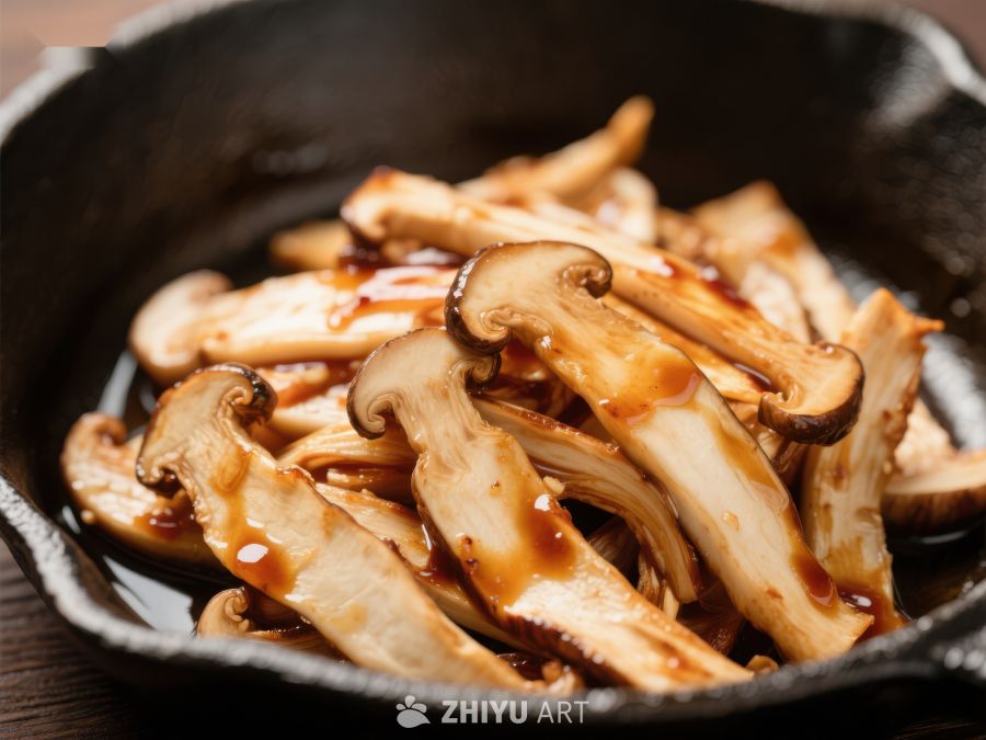 铁锅中的烤松茸蘑菇 1457