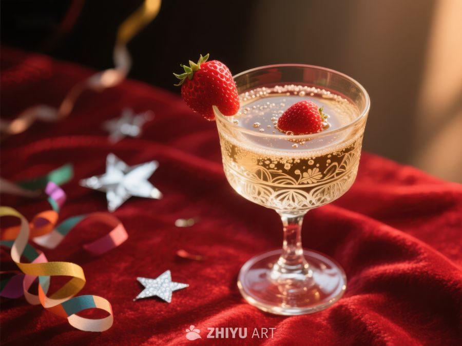 草莓香槟酒与节日装饰 64