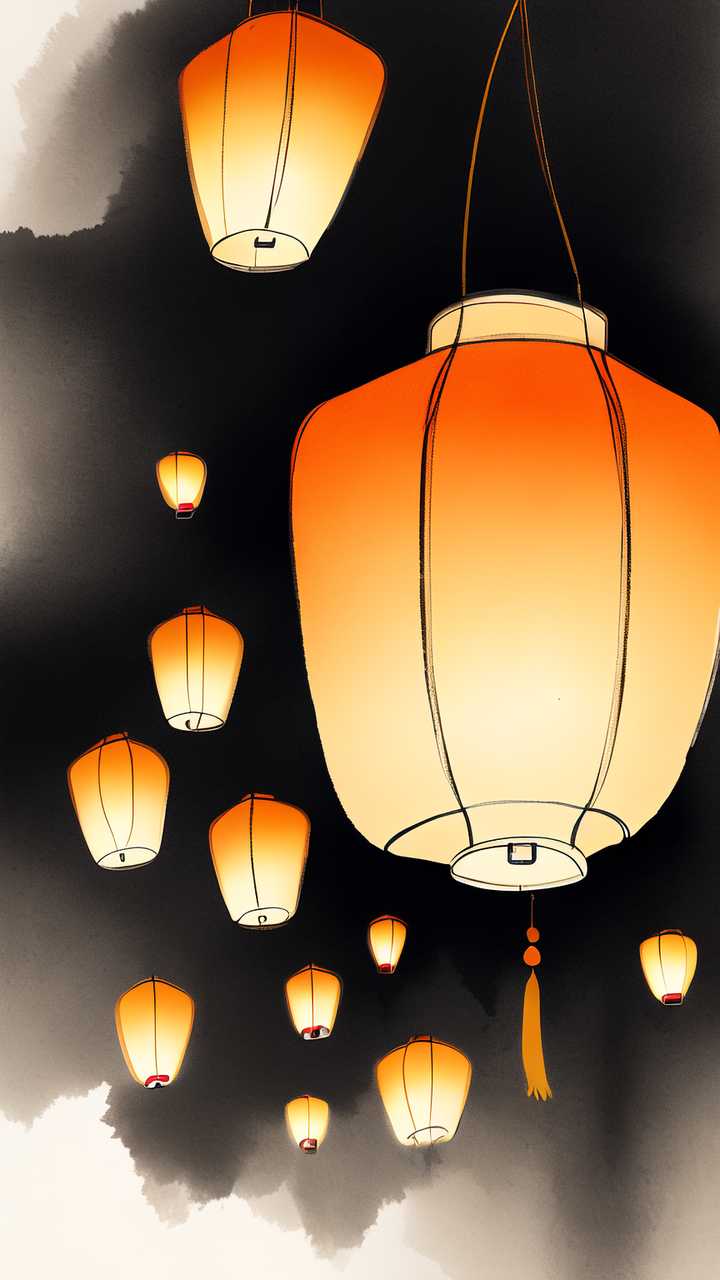 唯美中元节河灯原创插画素材背景