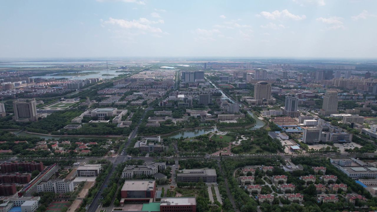山东东营城市风光航拍  