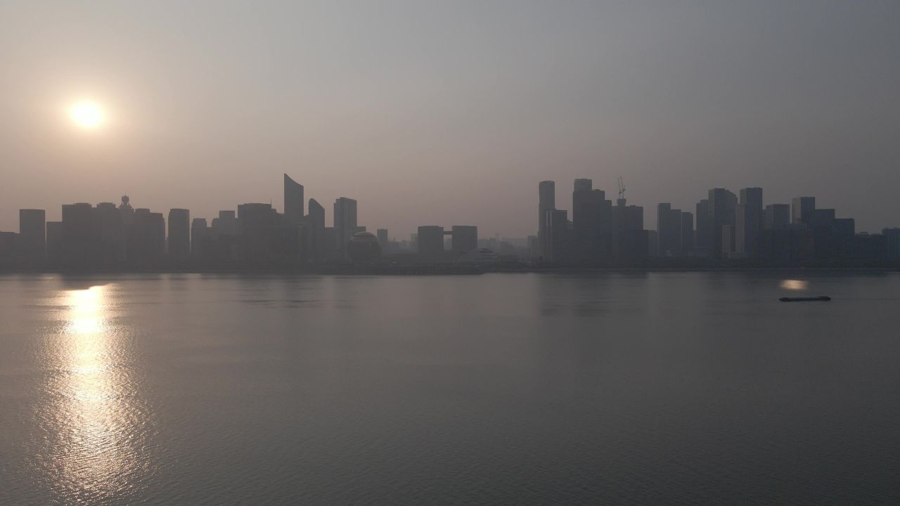 航拍-杭州-风景-钱塘江-日落