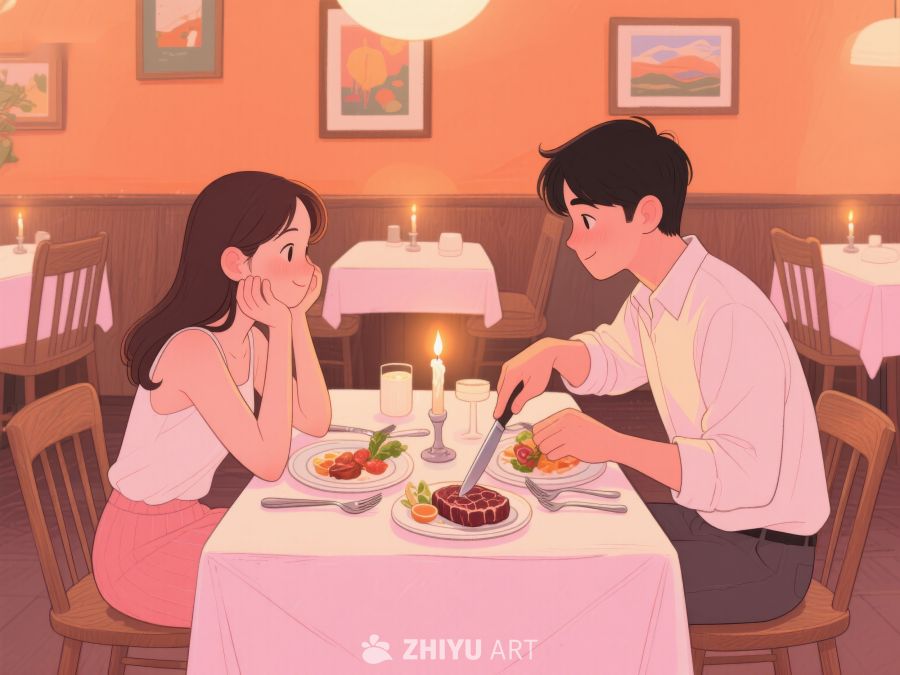 情侣在餐厅享用晚餐 545
