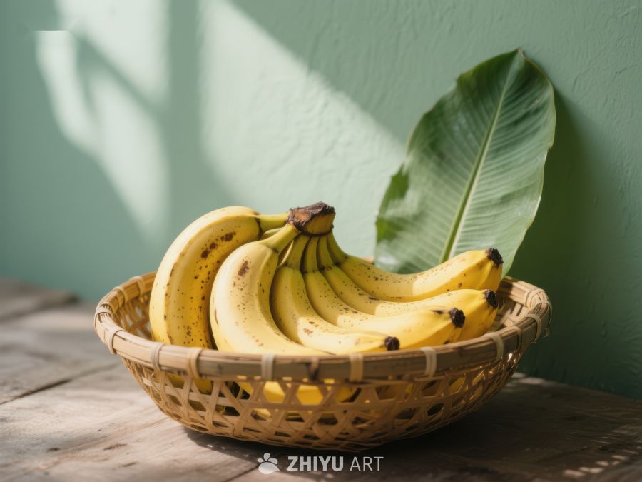 竹篮中的香蕉与绿叶 805