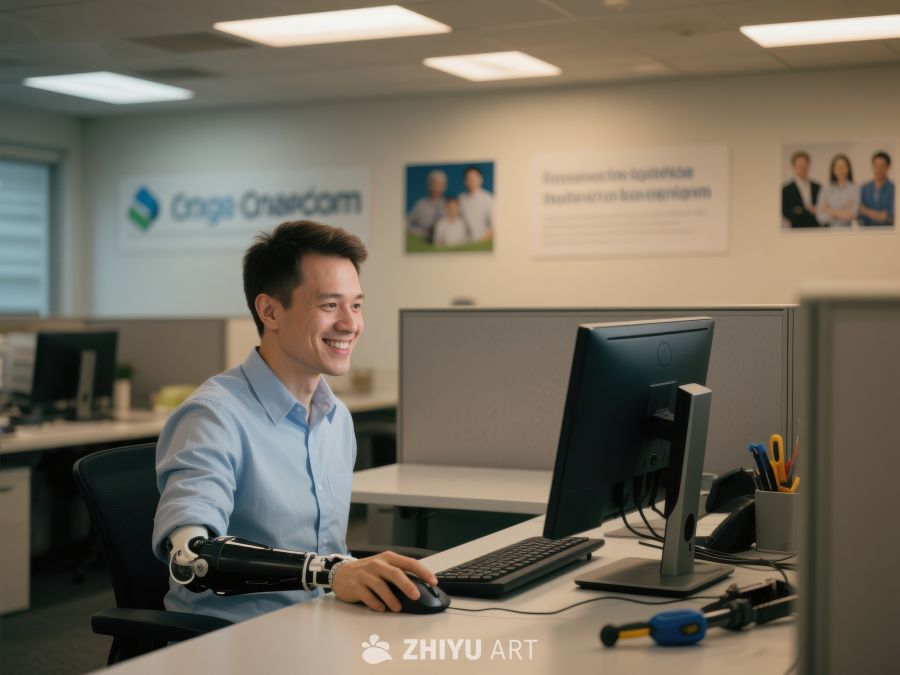 办公室内使用电脑的微笑男子 46