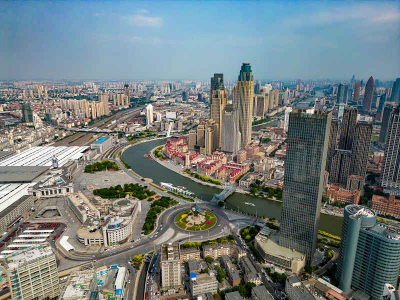 天津城市风光火车站交通航拍摄影图 