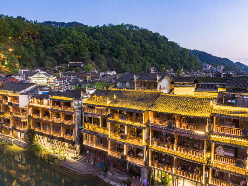 湖南湘西凤凰古城航拍
