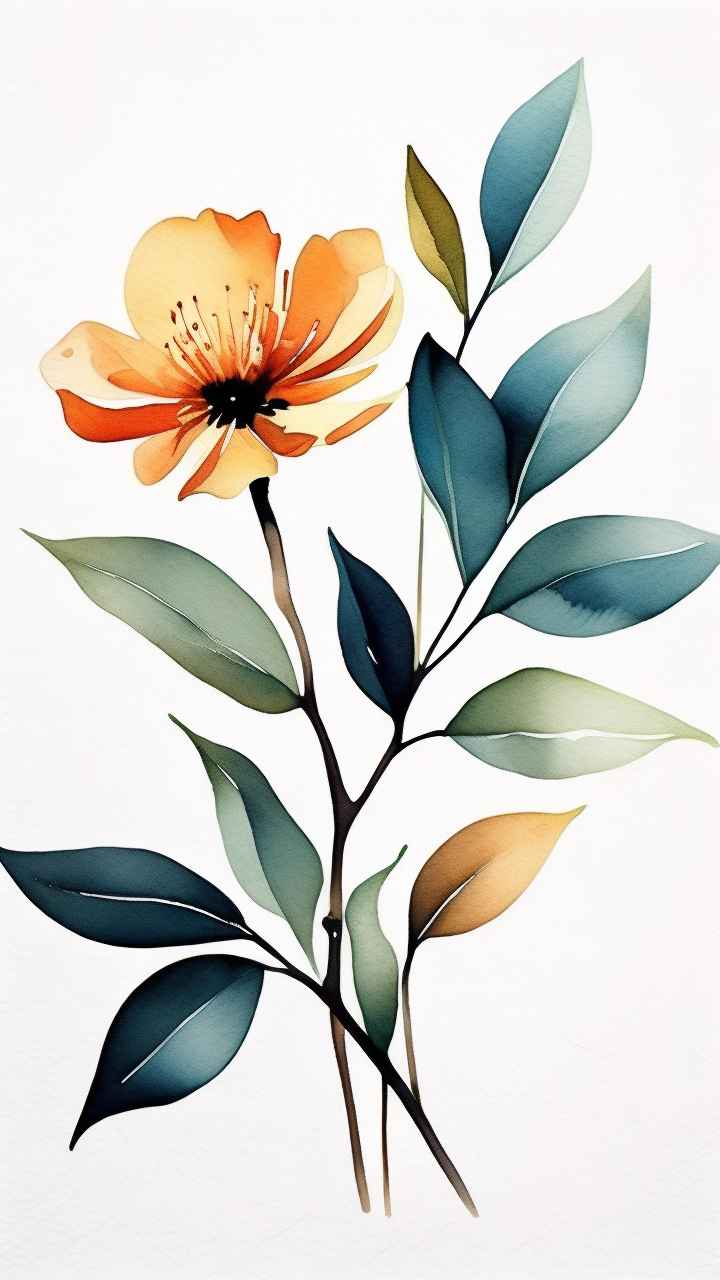 极简主义元素花朵和树枝插画