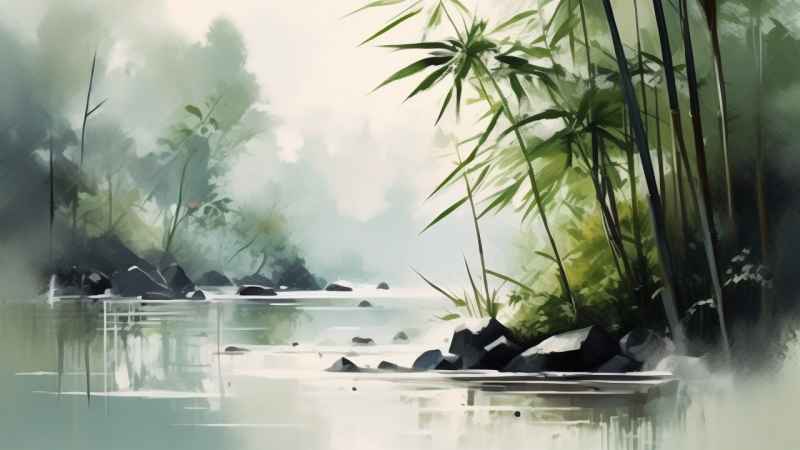 绿竹水墨插画背景图 20