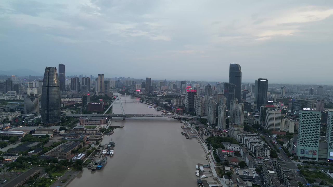 航拍浙江宁波城市风光甬江 