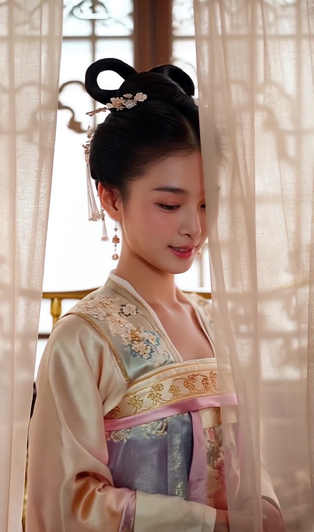 素纱帷幔间的古风少女半身像
