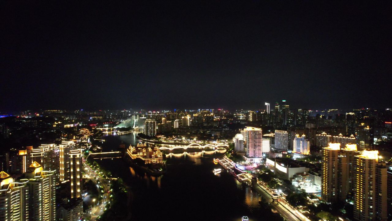 福建福州闽江两岸夜景航拍 