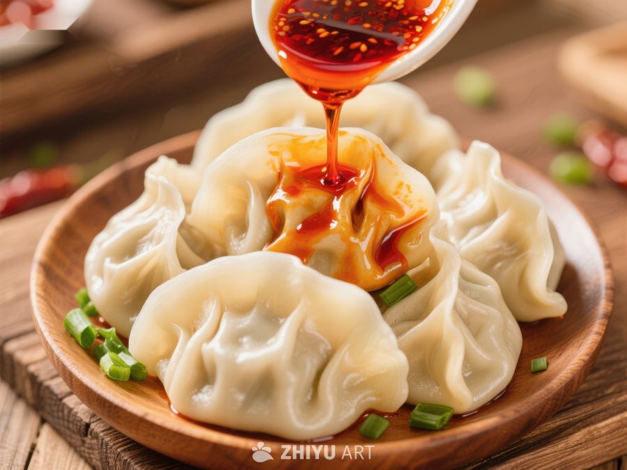 热辣酱汁淋在鲜美饺子上 869