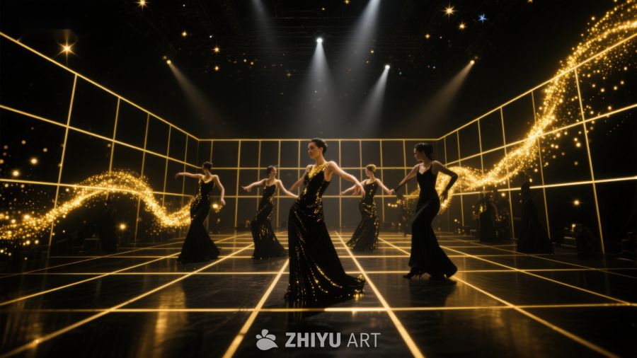 舞者在星光璀璨的舞台上表演 779