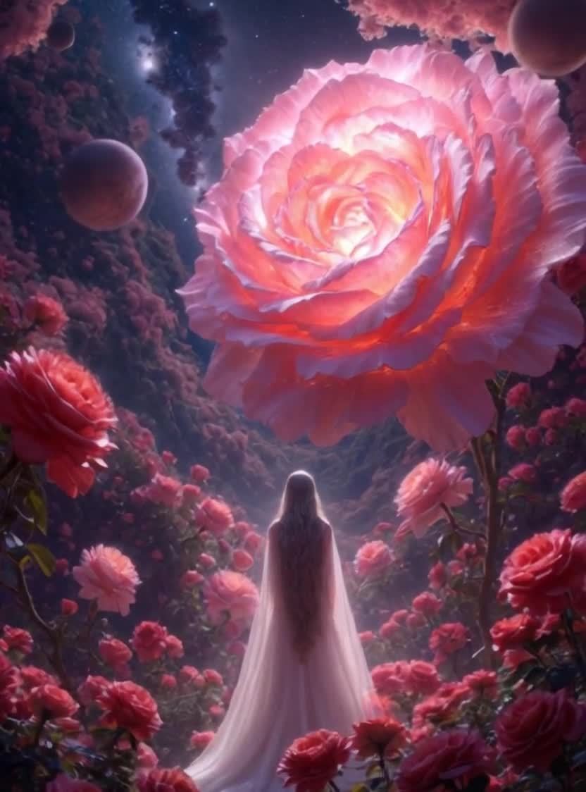 星空下的玫瑰花园，少女与星辰的浪漫