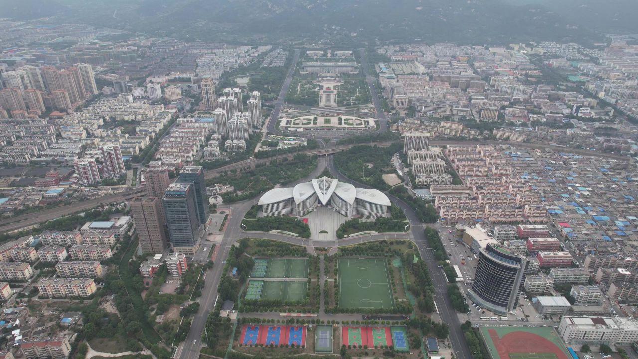 山东泰安城市风光航拍 