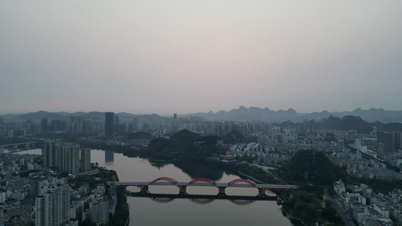 广西柳州城市清晨航拍 