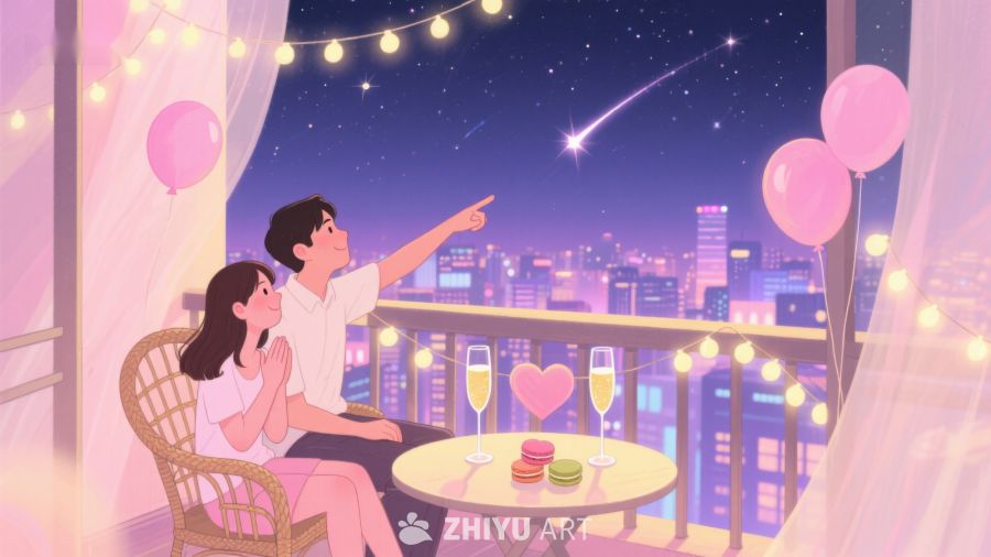 情侣阳台夜景共赏流星 273