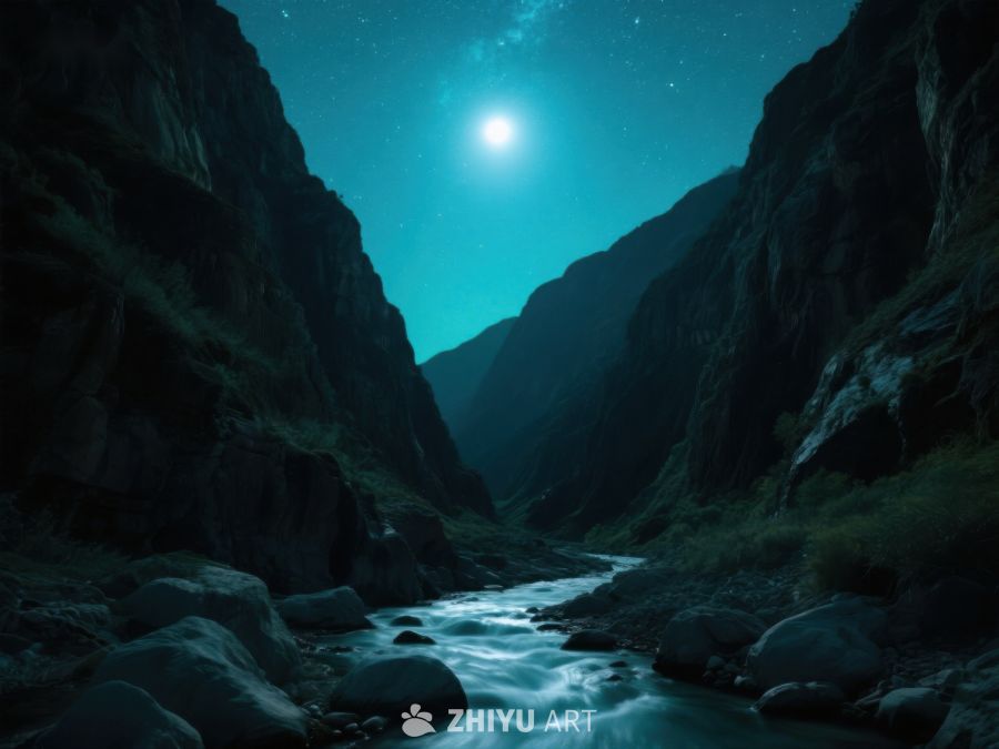 月光下的峡谷溪流 577