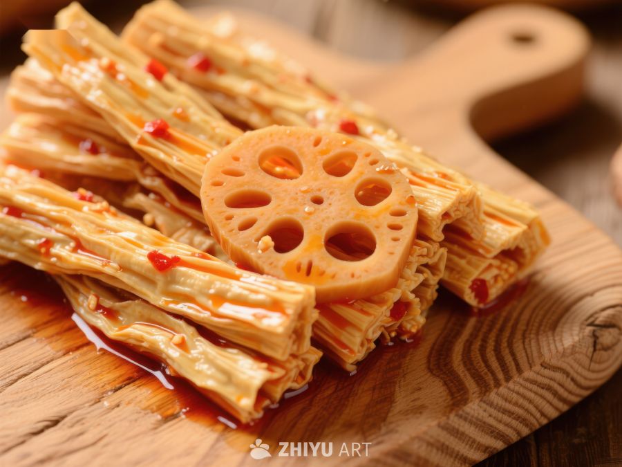 莲藕搭配豆皮，美味小吃特写 788