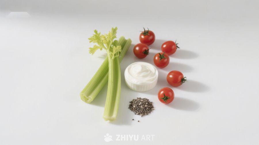 蔬菜与调味品静物摆拍