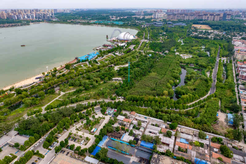 山东聊城城市风光东昌湖中华水上古城航拍