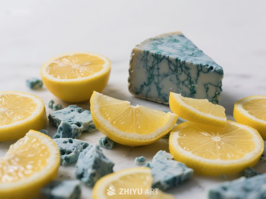 蓝纹奶酪与柠檬片的静物组合 221